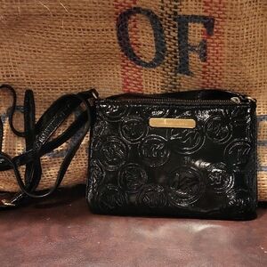 Michael Kors Shiny Black Embossed Crossbody Bag